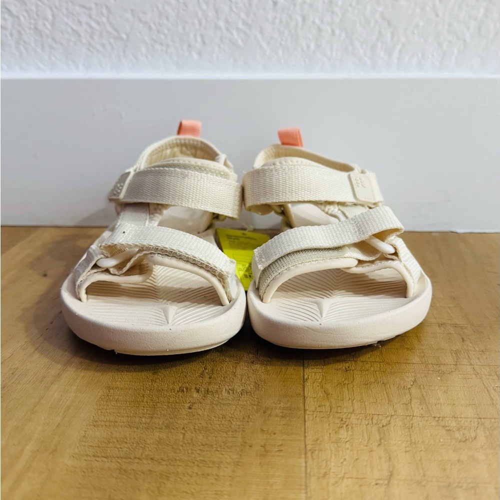 all in motion Cream/Tan Adjustable Strap Sandals with Coral Pull Tab